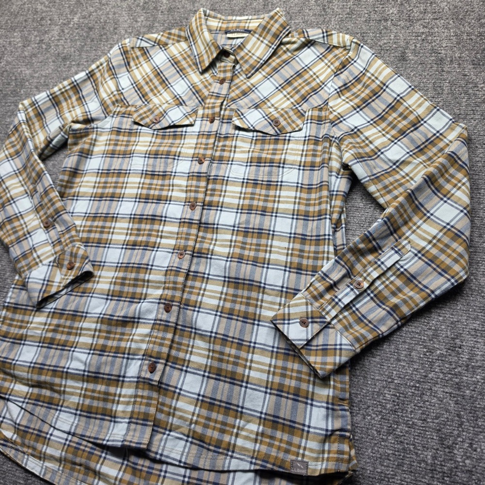 LL Bean Womens XS Plaid Flannel Button Down Shirt Organic Cotton Blend 508318